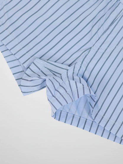 Striped cotton shorts in light blue with navy stripes