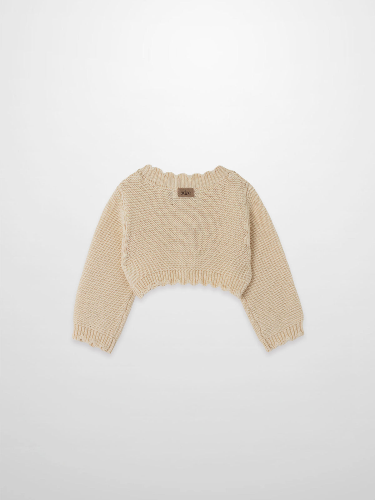 Cropped ivory cardigan by Adee for girls, dressy knit top with ribbed cuffs
