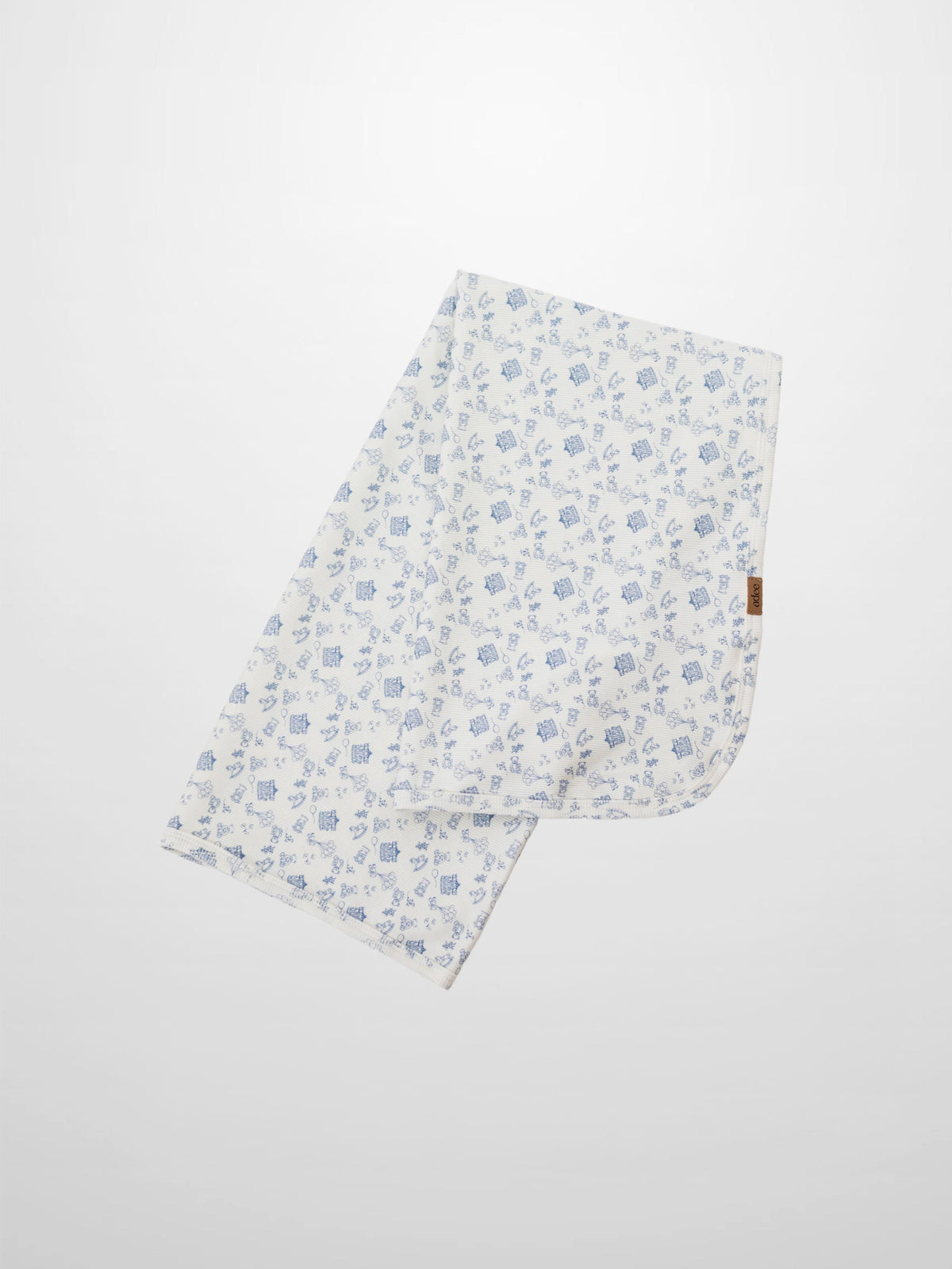 Little Storybook Blanket - Blue baby swaddle blanket by Adee; white fabric with blue storybook print