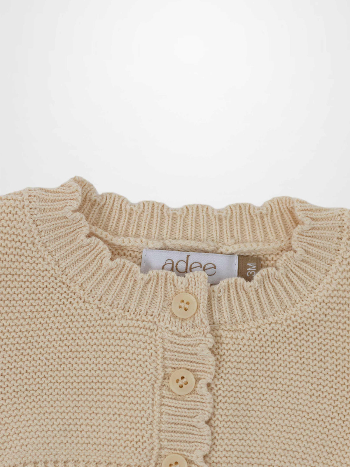 Adee ivory cropped cardigan for girls with ribbed collar and button front