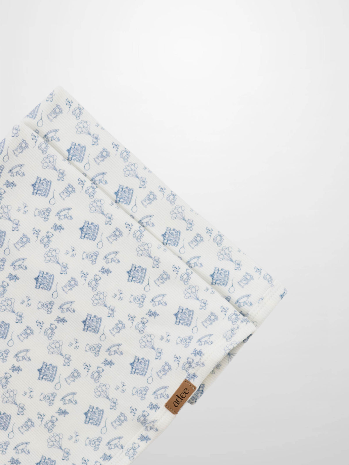 Little Storybook Blanket - Blue boys swaddle blanket, Adee brand, white fabric with blue storybook prints