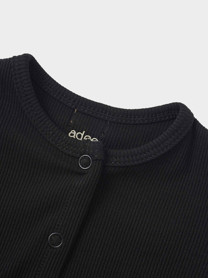 Thin Ribbed Cardigan - Black