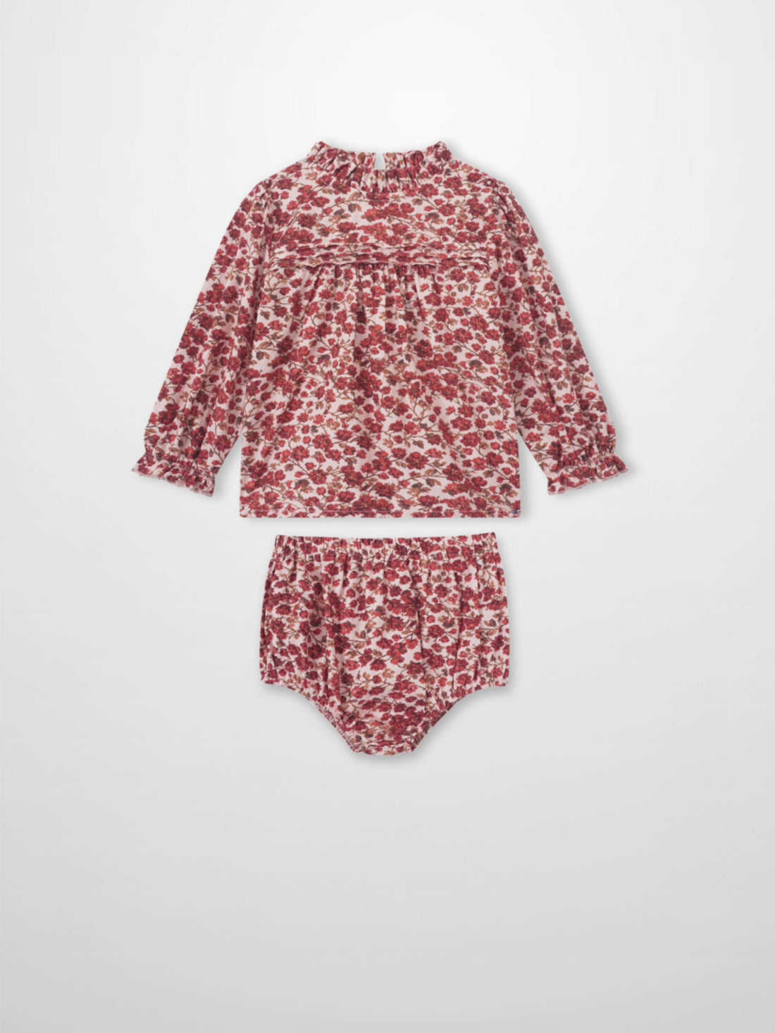 Red Flower Shirt &amp; Bloomers Set for little girls by Adee; two-piece pink floral print outfit.