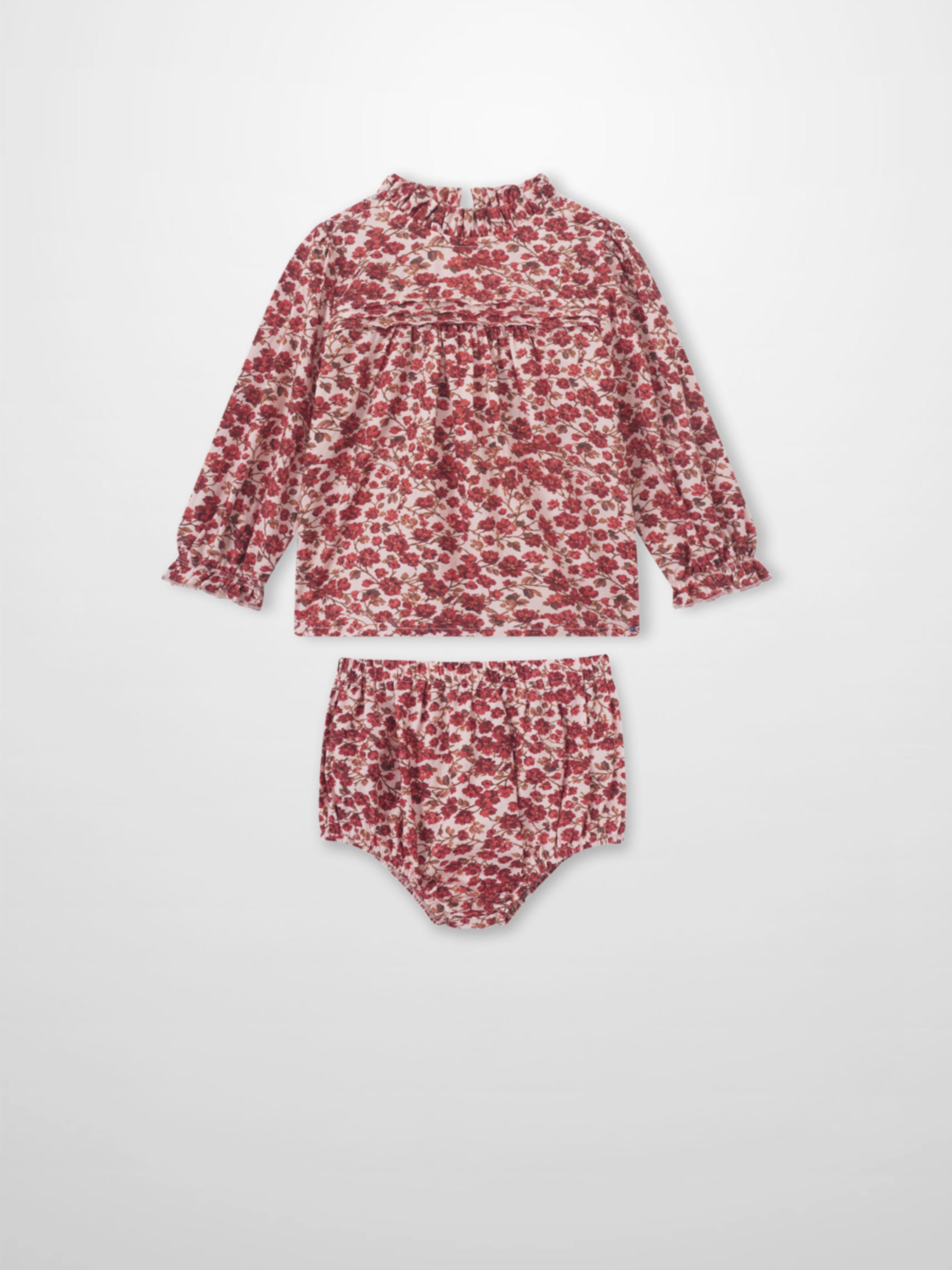 Red Flower Shirt &amp; Bloomers Set for little girls by Adee; two-piece pink floral print outfit.