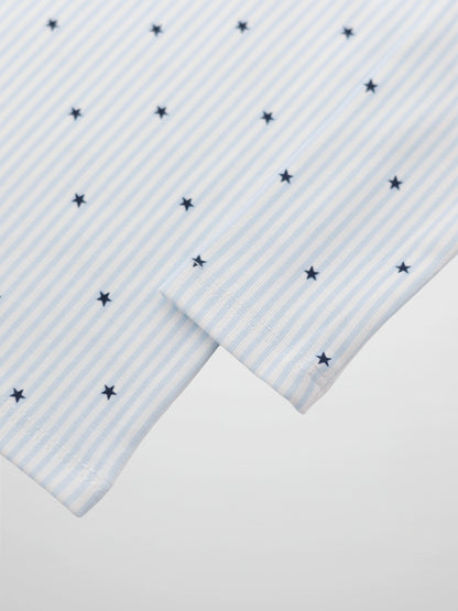 Blue Star Boys Pajamas by Adee, light blue striped fabric with navy stars