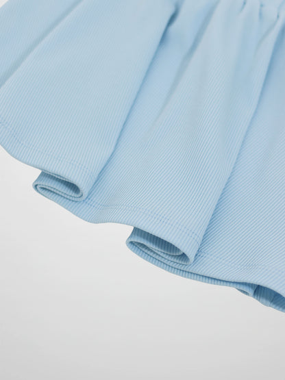 Paper Bag Waist Skirt for girls in light blue ribbed fabric, Adee.