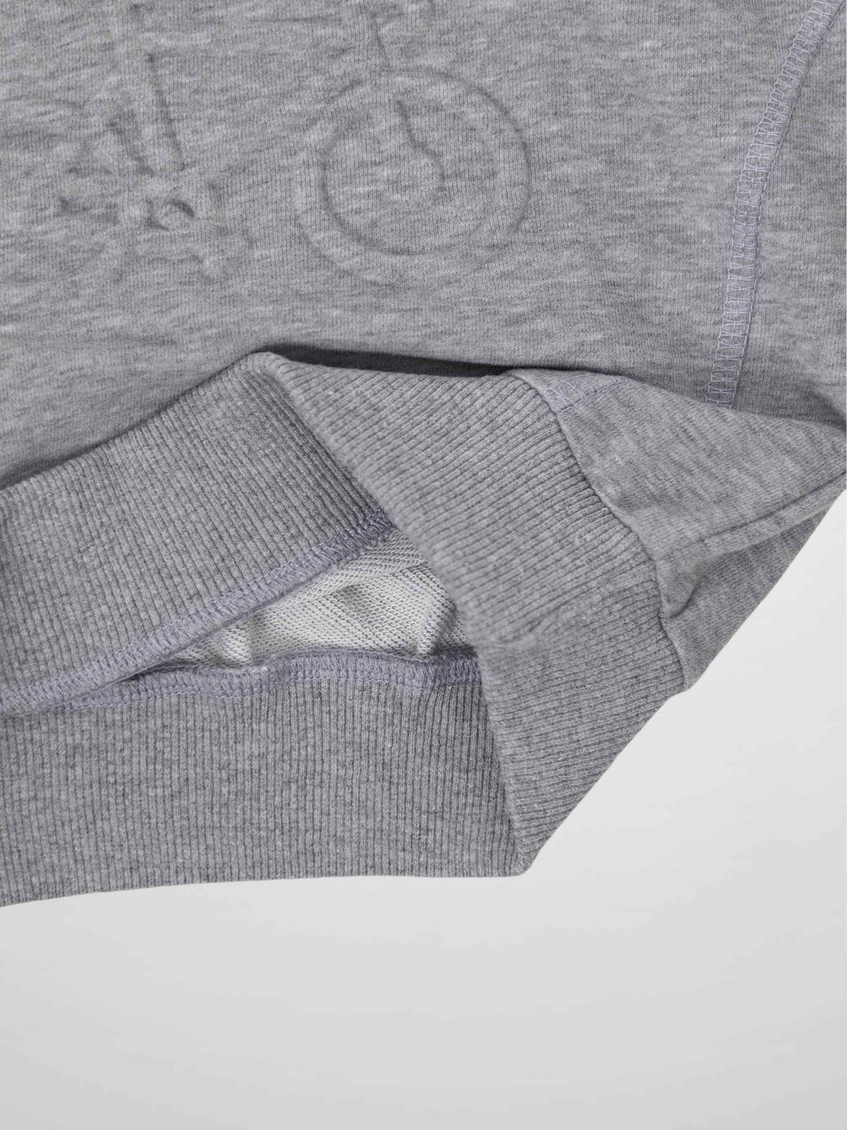 Grey Bike Sweatshirt sleeve close-up with ribbed cuff and soft fabric.