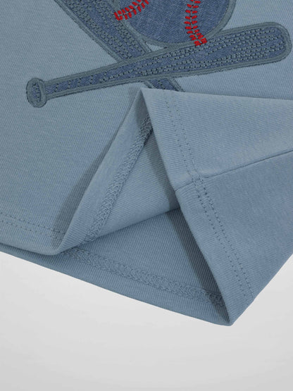 Baseball T-shirt for boys in light blue cotton knit.