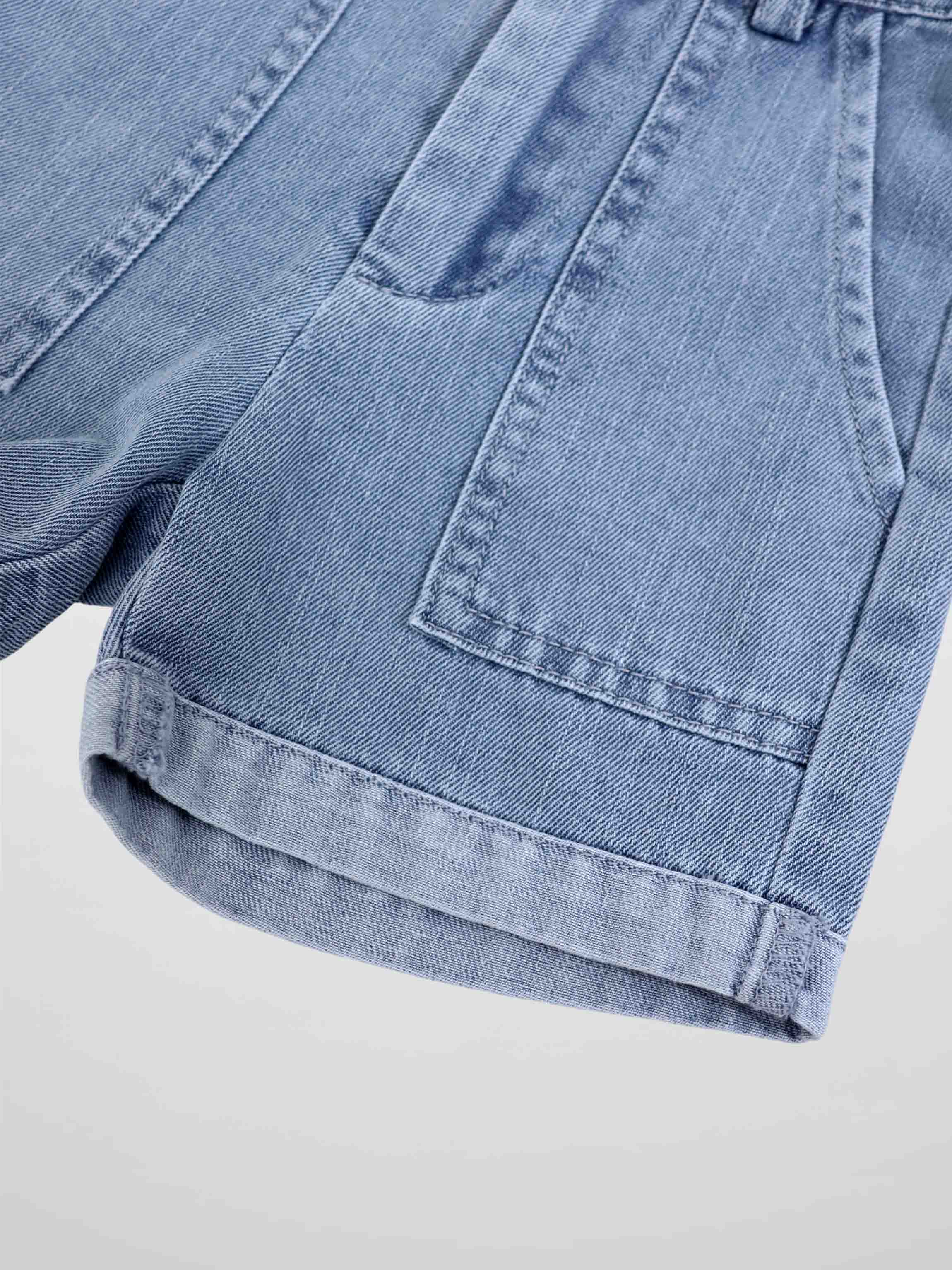 Cuffed Denim Shorts for Boys by Adee in light blue denim