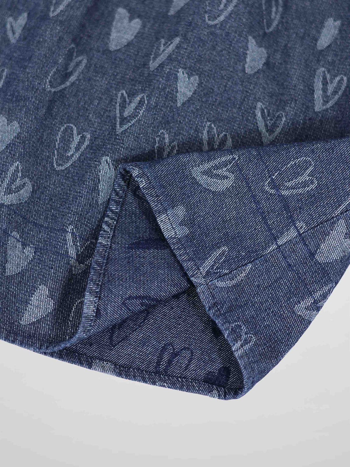 Denim Heart Jumper for girls by Adee, blue denim with heart prints.