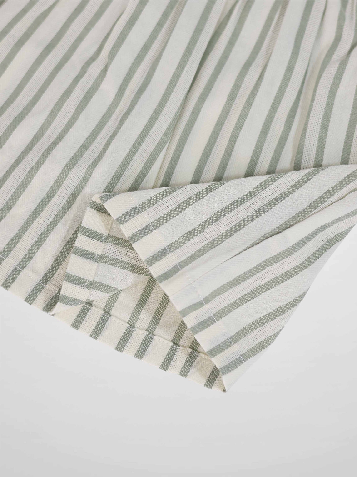 Green striped dress for girls, dressy style with pale gray-green stripes.