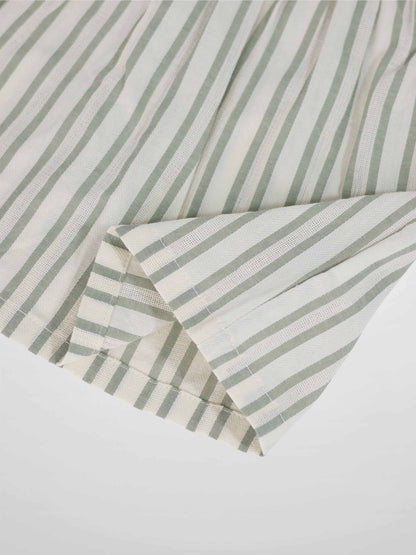 Green striped dress for girls, dressy style with pale gray-green stripes.