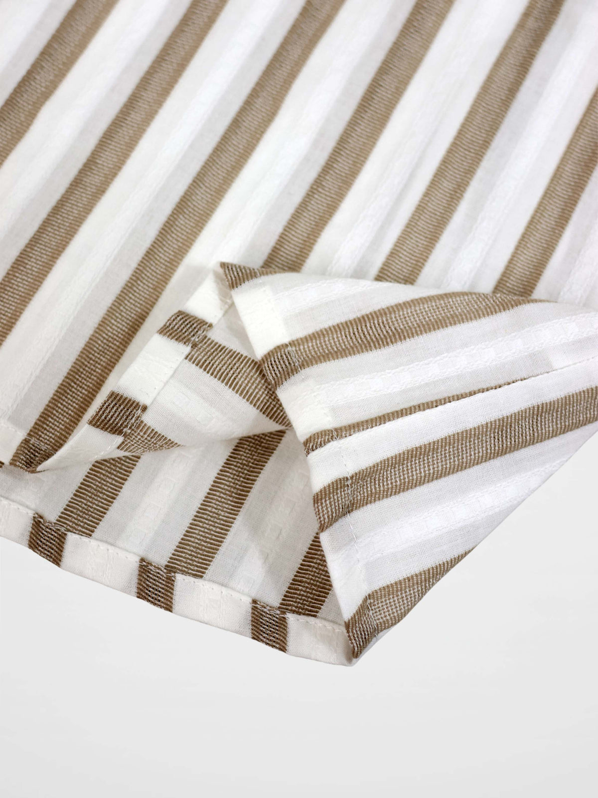 Tan and white striped shirt for boys, dressy top with cuff detail.