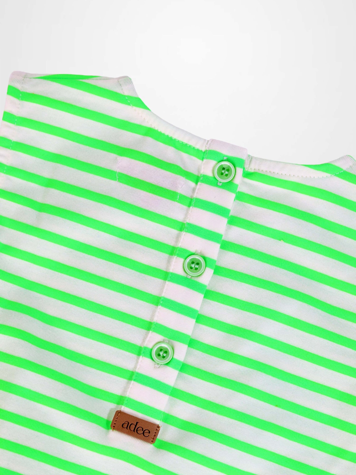 Adee neon-green striped boys romper with green buttons