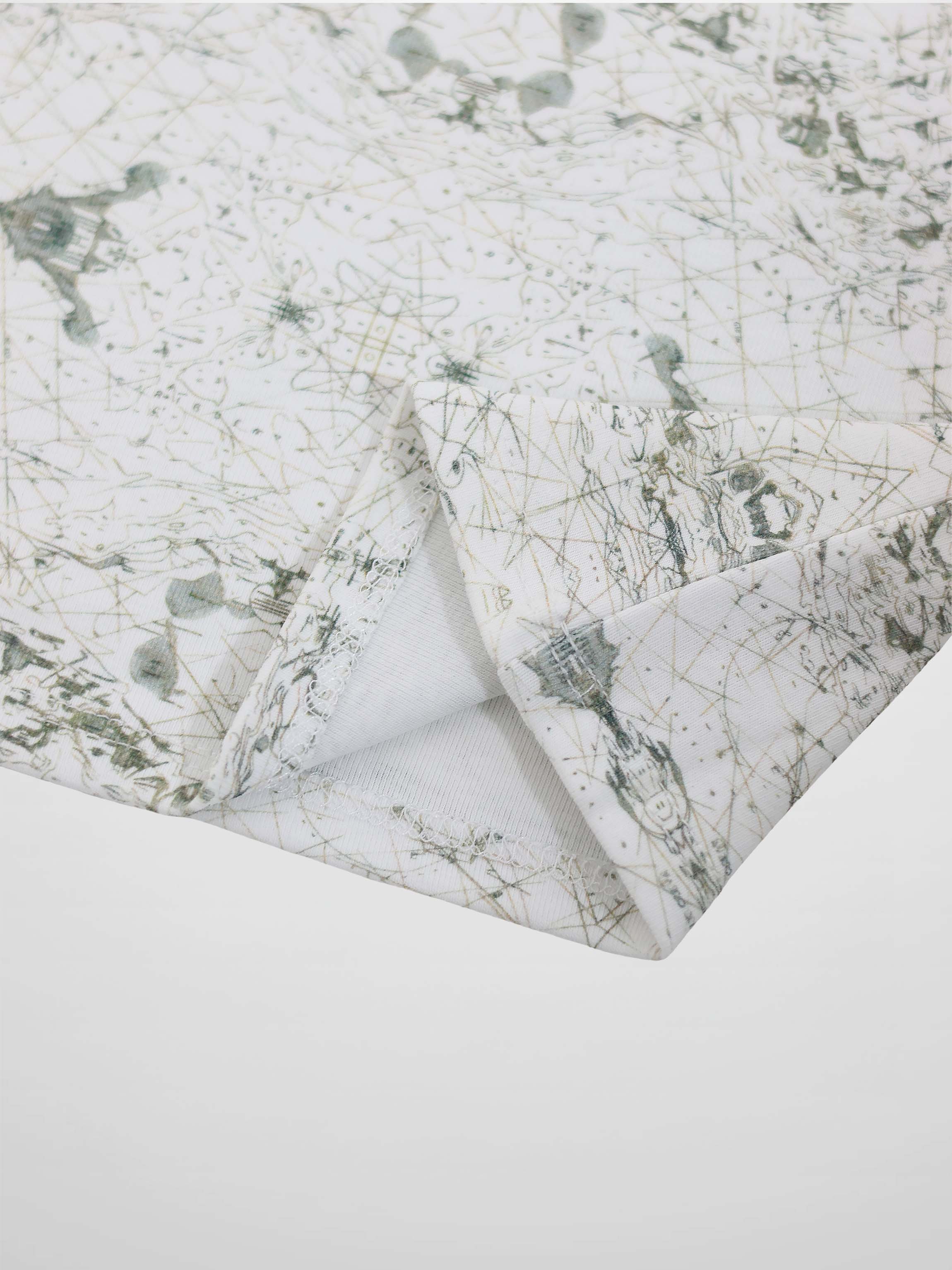 Off-white Map T-shirt with sage green vintage map lines, compass markers, and lightweight breathable fabric.