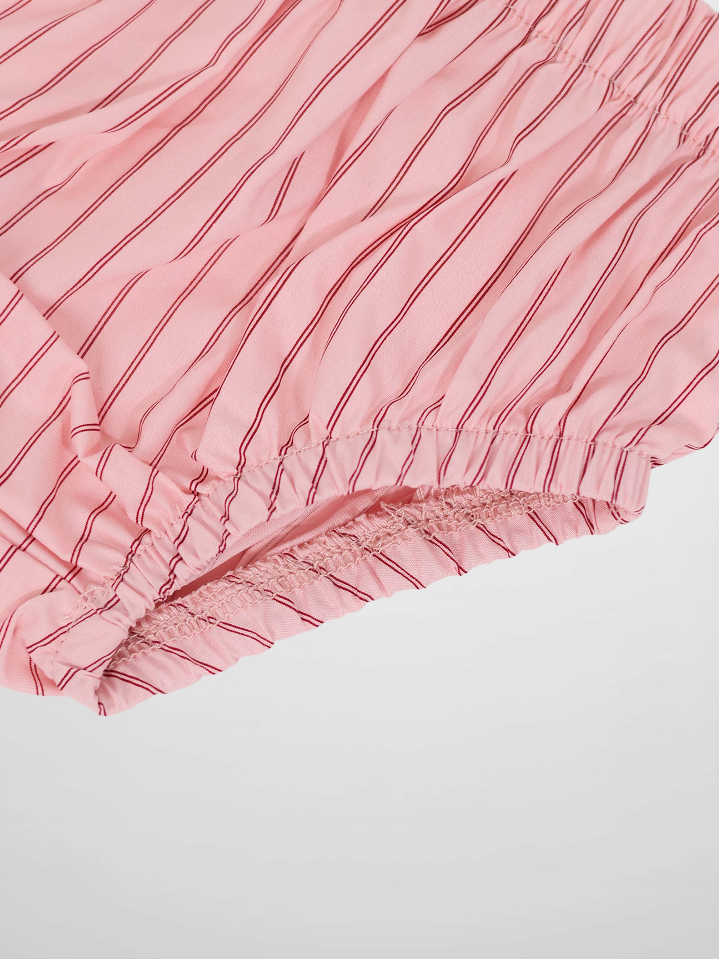 Striped pink cotton bloomers for girls with elastic waistband and gathered hems
