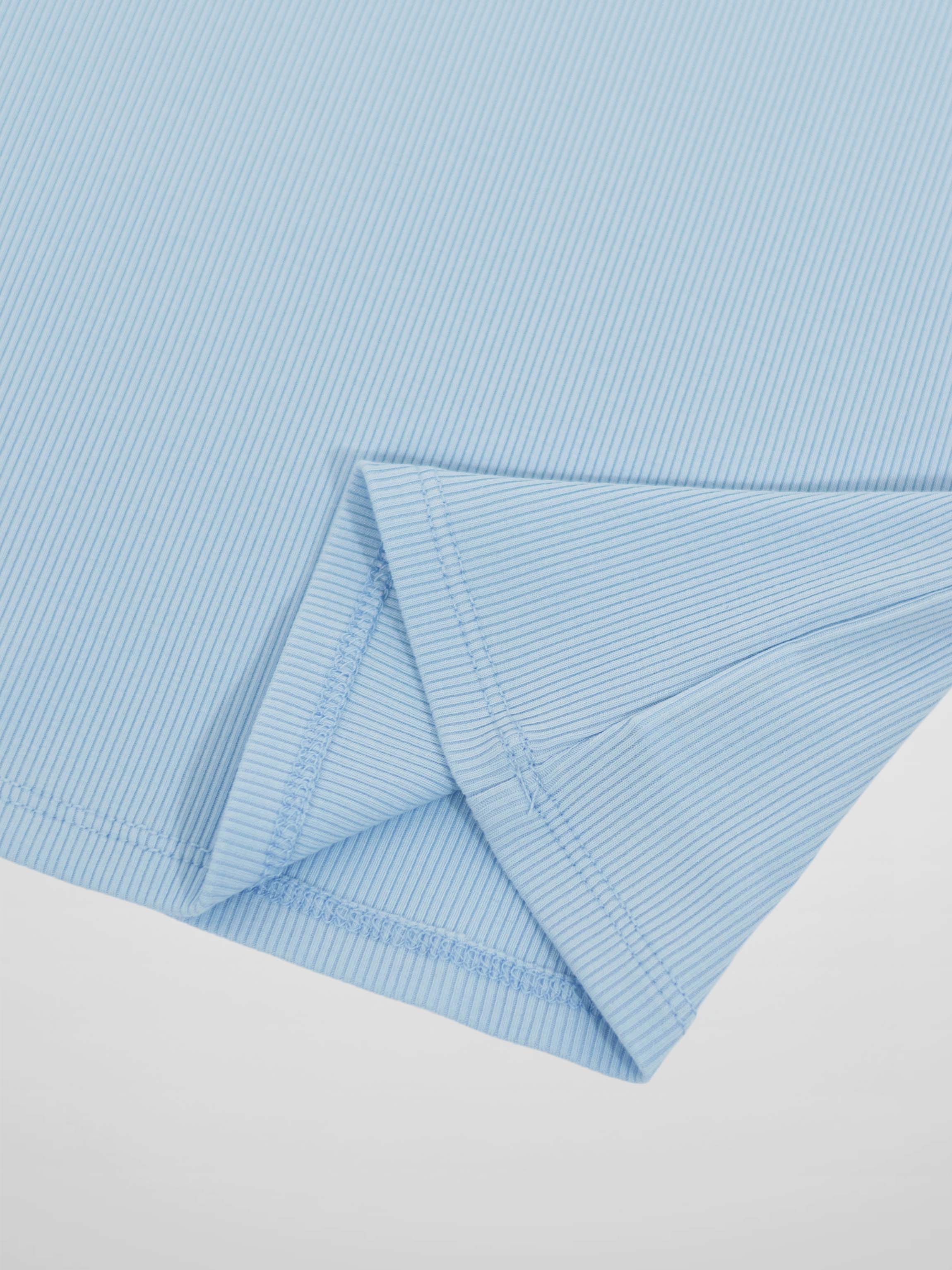 Thin ribbed T-shirt for boys in light blue with folded-hem detail