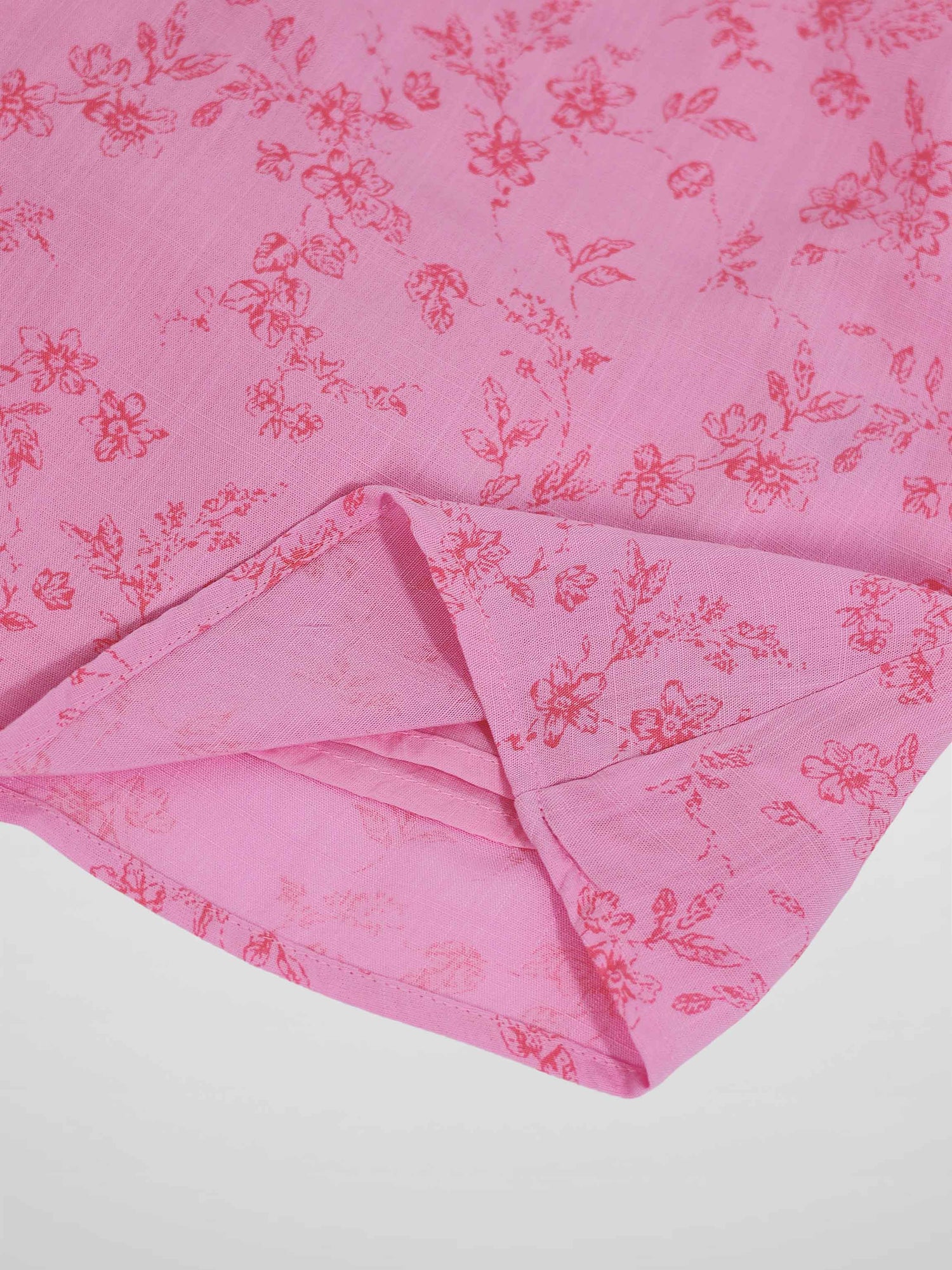 Pink Flower Dress - Short Sleeve; pink floral print fabric