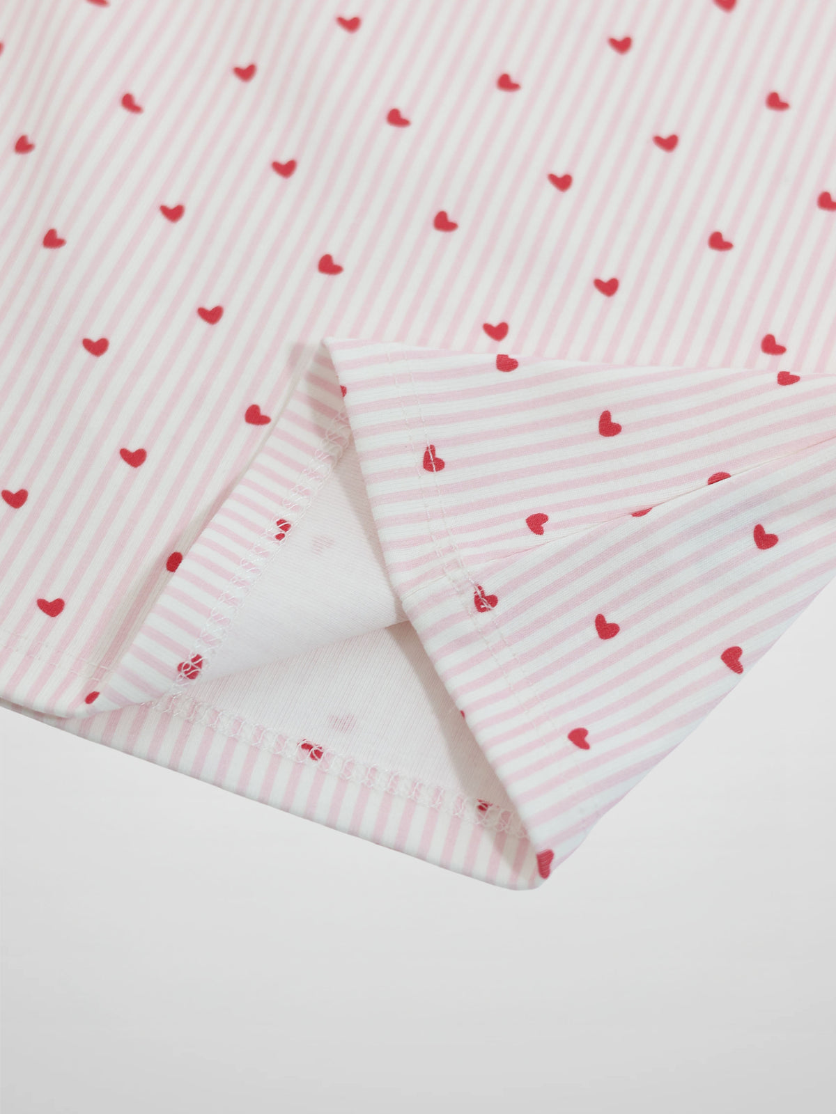 Pink Heart Nightgown for girls, Adee pajamas in pink striped fabric with red hearts.