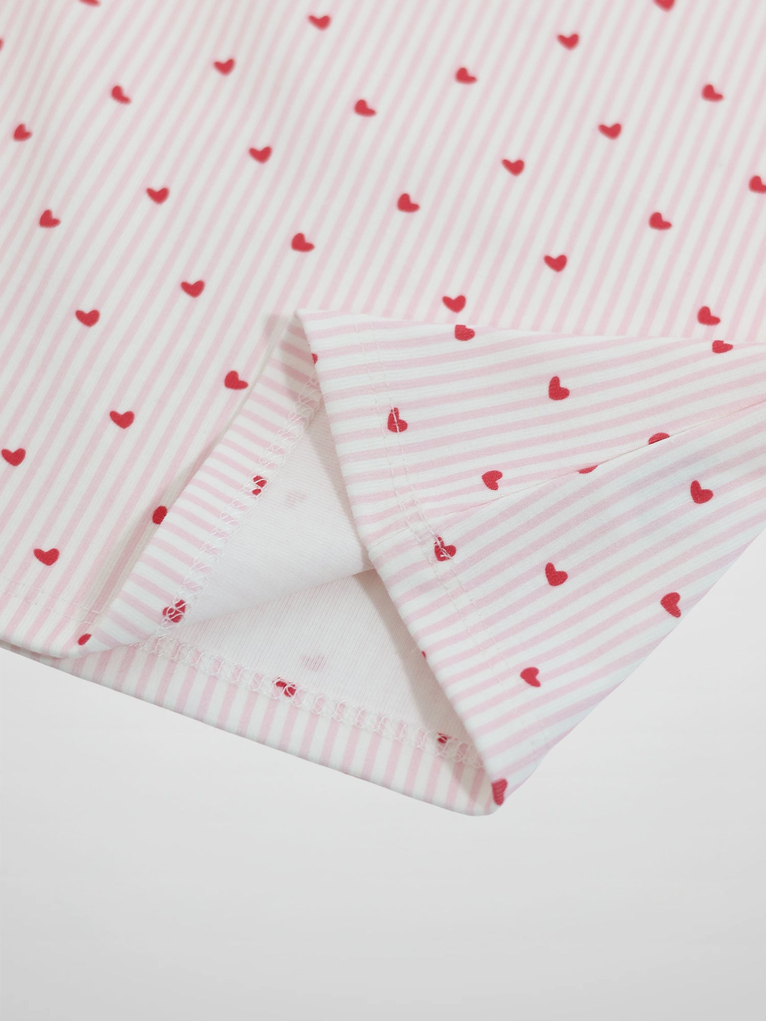 Pink Heart Nightgown for girls, Adee pajamas in pink striped fabric with red hearts.