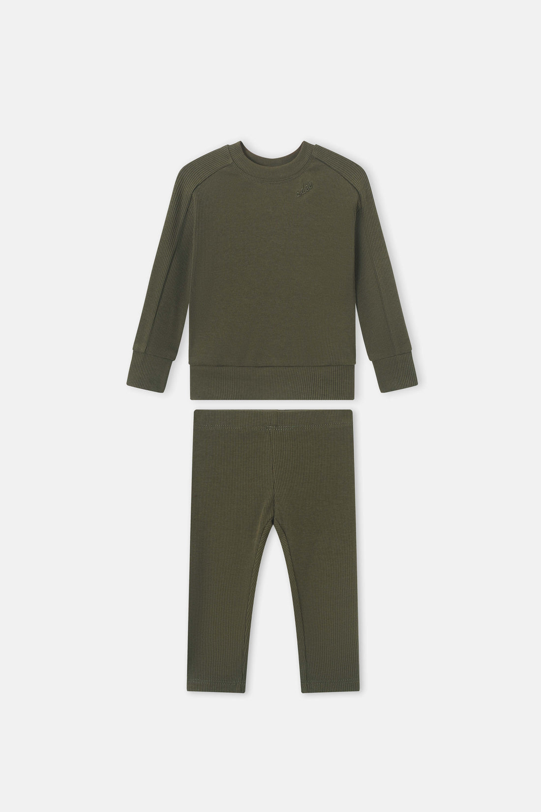 Bomber Set Olive Green by Adee, ribbed knit unisex 2-piece top and pants