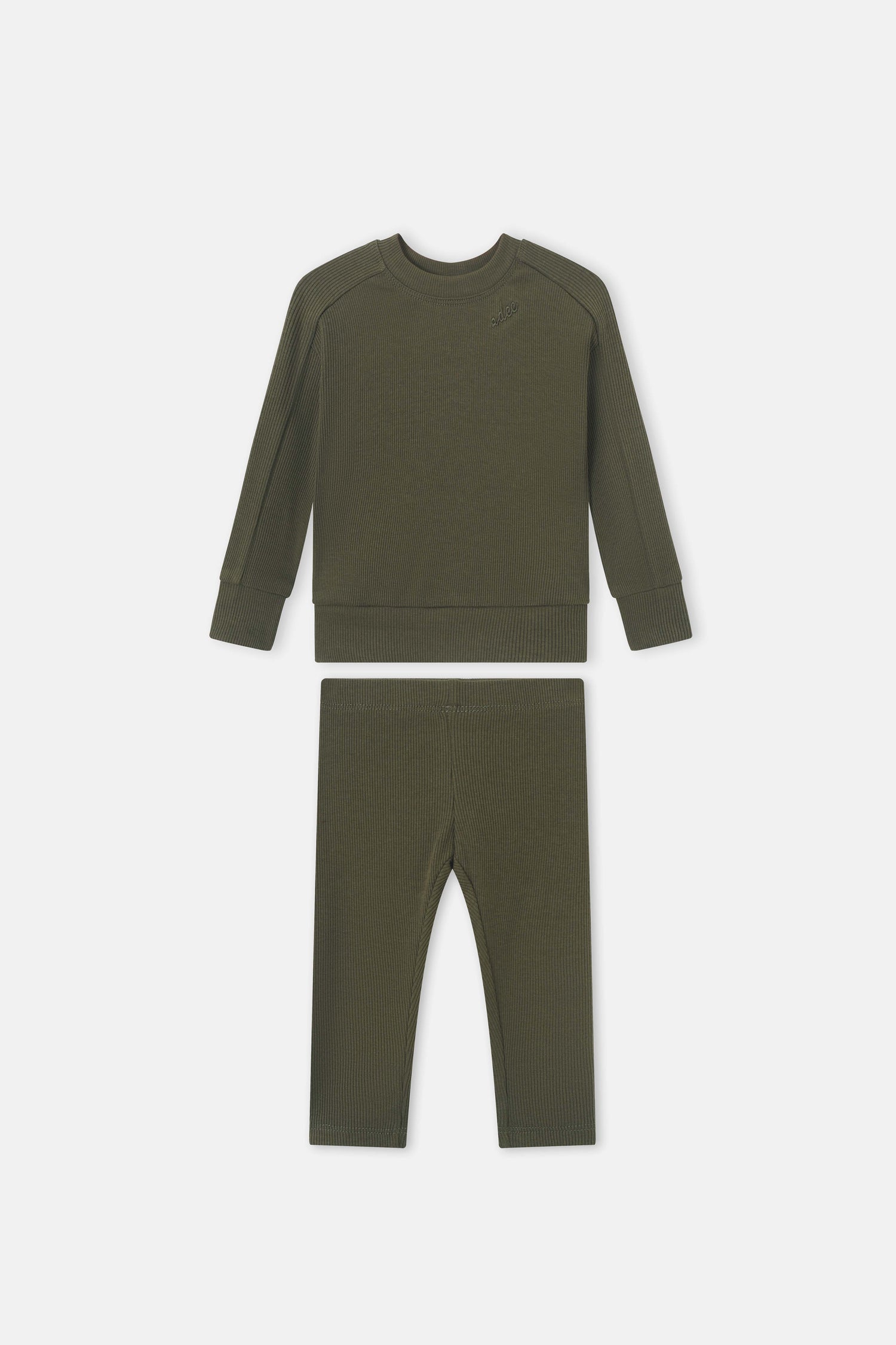 Bomber Set Olive Green by Adee, ribbed knit unisex 2-piece top and pants