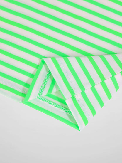 Neon Green Striped Boxy T-shirt  - Short Sleeve