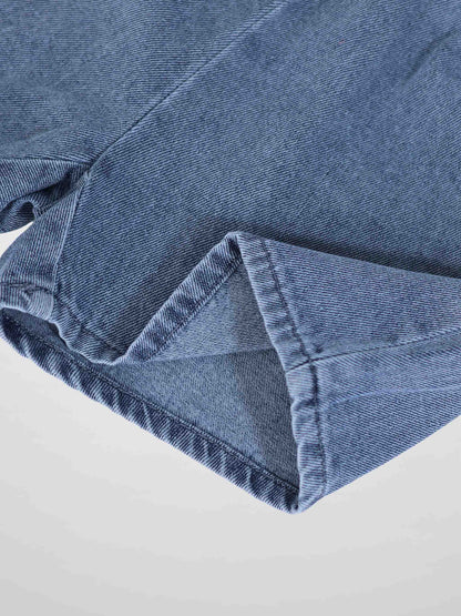 Blue denim boxy shorts for boys by Adee with cuffed hem