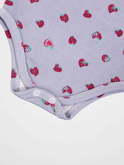 Strawberry Bloomers Set for little girls, lavender striped fabric with red strawberries and snap closures