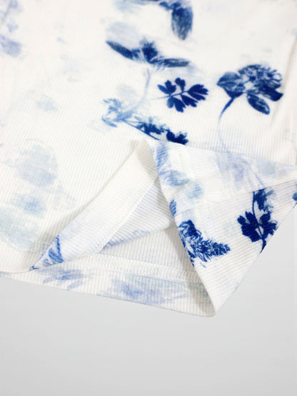 Blue Flower T-Shirt - 3/4 Sleeve