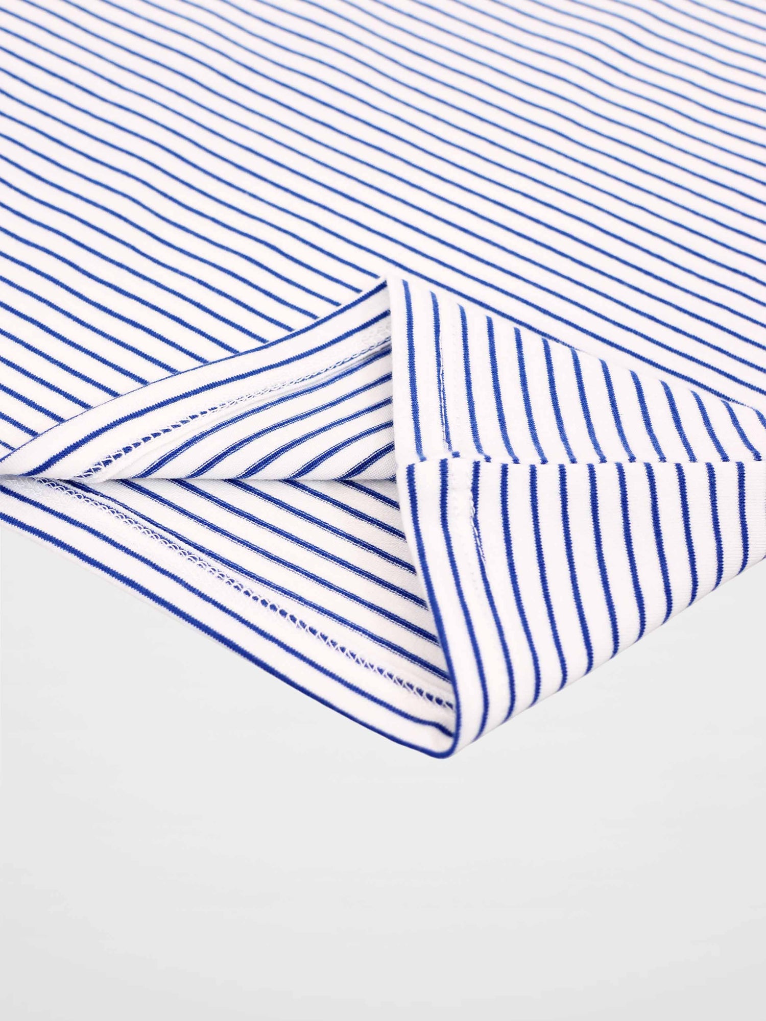 Blue striped boxy t-shirt for boys; white base with navy stripes.