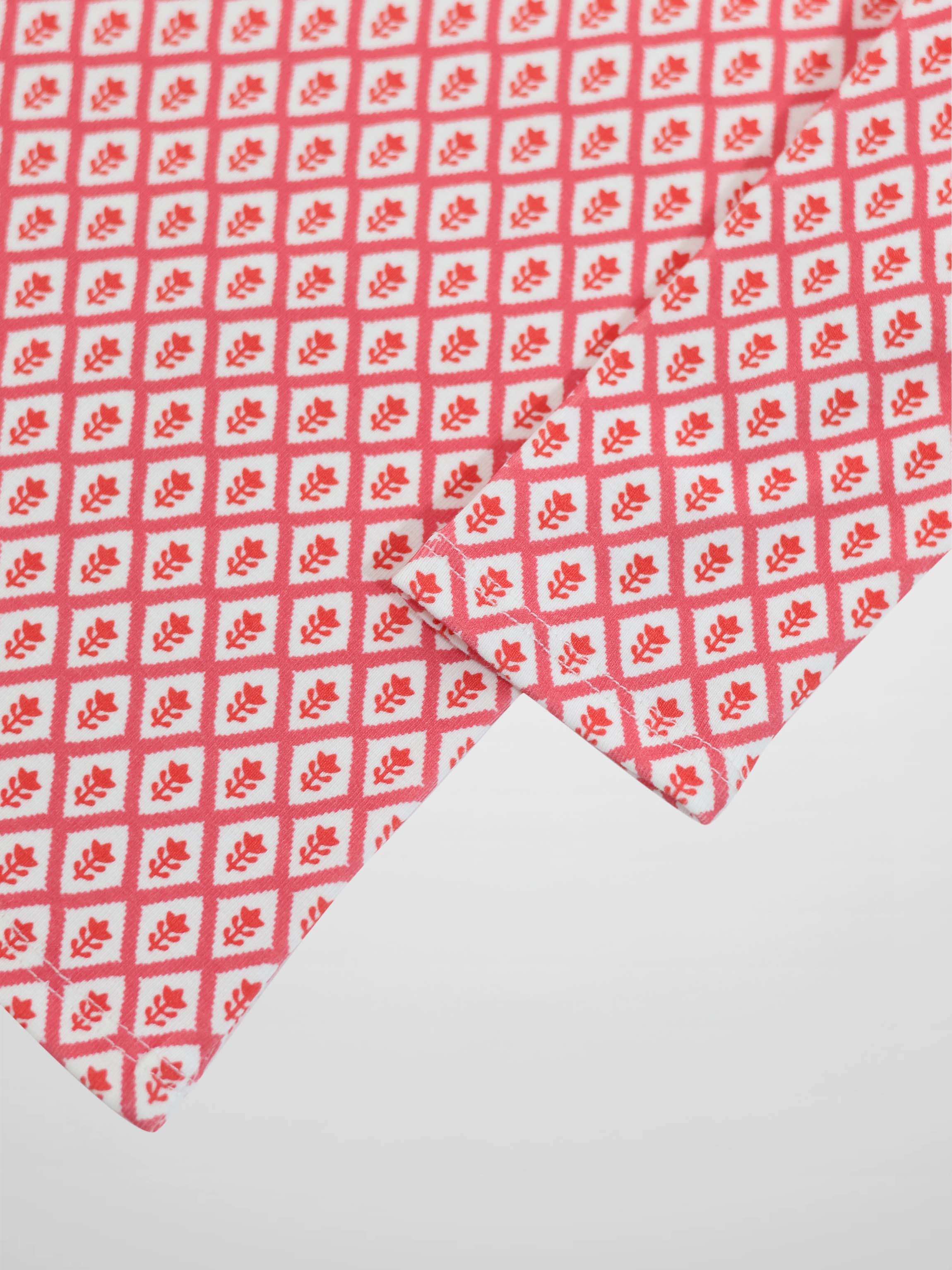 Diamond Flower T-Shirt for girls by Adee with pink and white diamond pattern and red leaf motif, 3/4 sleeve