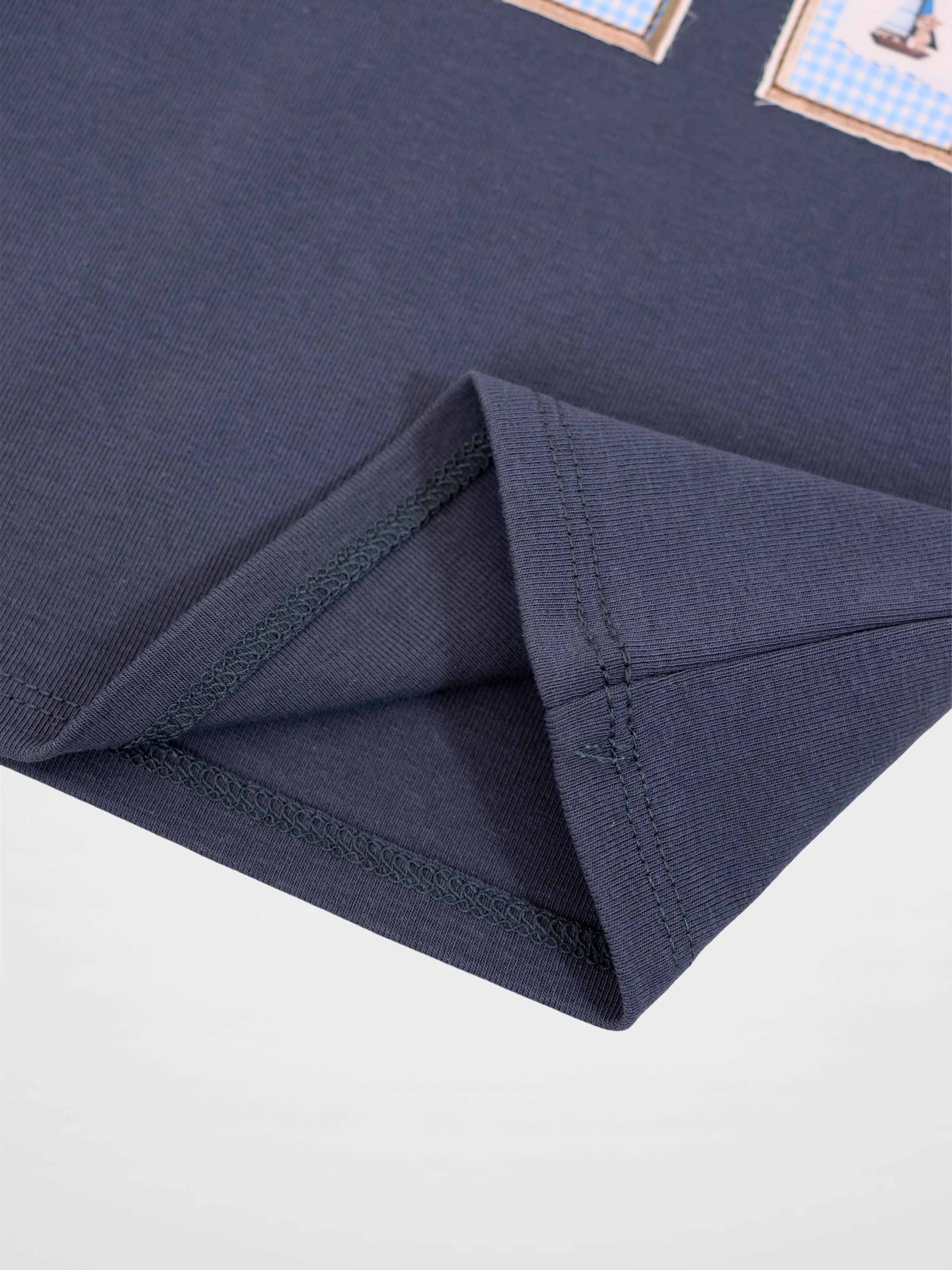 Teddy Frame Set navy blue little boys set with patch frame details