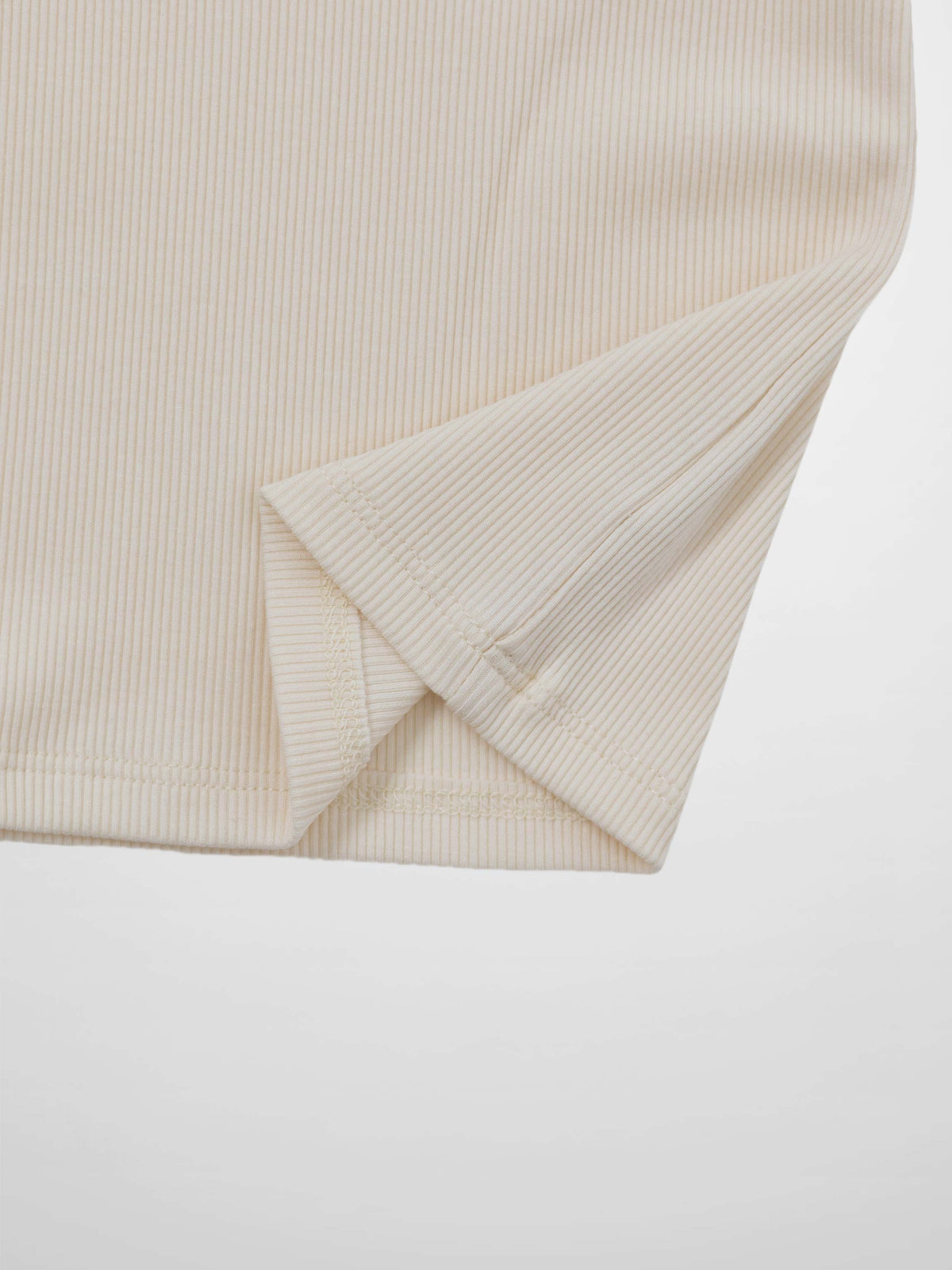 Ruffle Puff Sleeve Mock Neck Shirt - Ivory for girls, ribbed knit fabric.