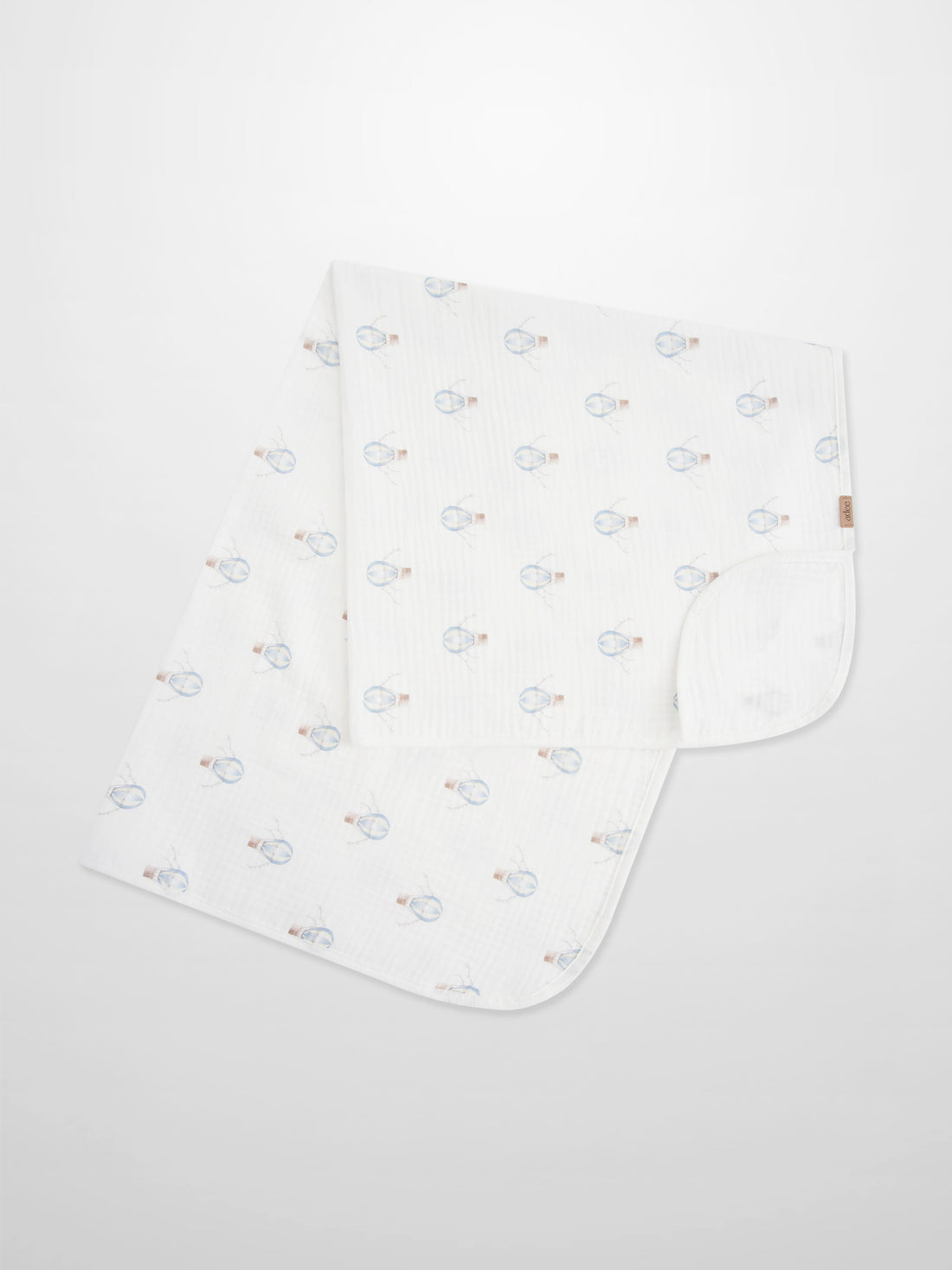 Blue Balloon Blanket by Adee; boys swaddle blanket, white with blue balloon pattern