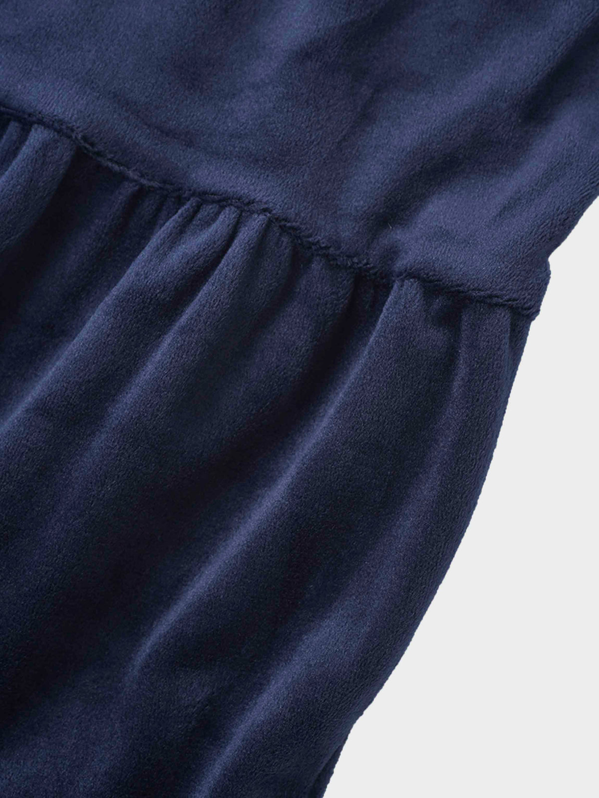 Tiered navy velour robe with gathered waist detail