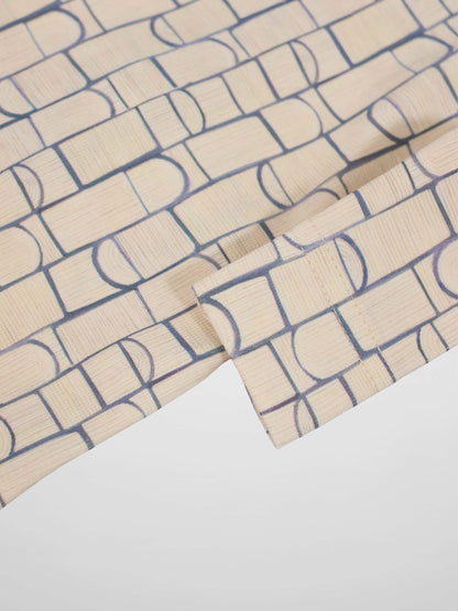 Geometric Crossover Stretchy fabric: light beige with light-blue rounded-rectangle arches pattern for baby jumpsuit.