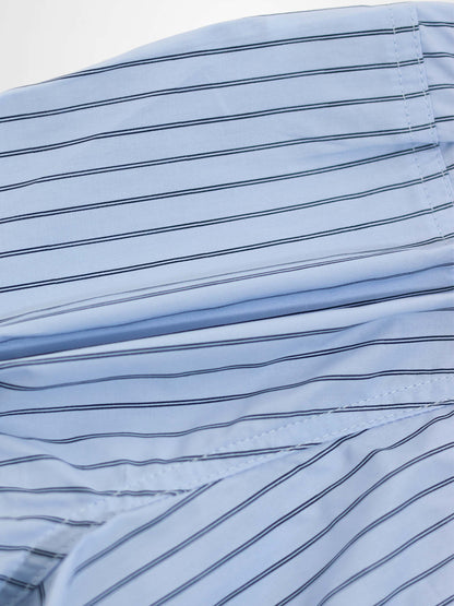 Striped cotton shorts for boys by Adee in light blue with navy stripes