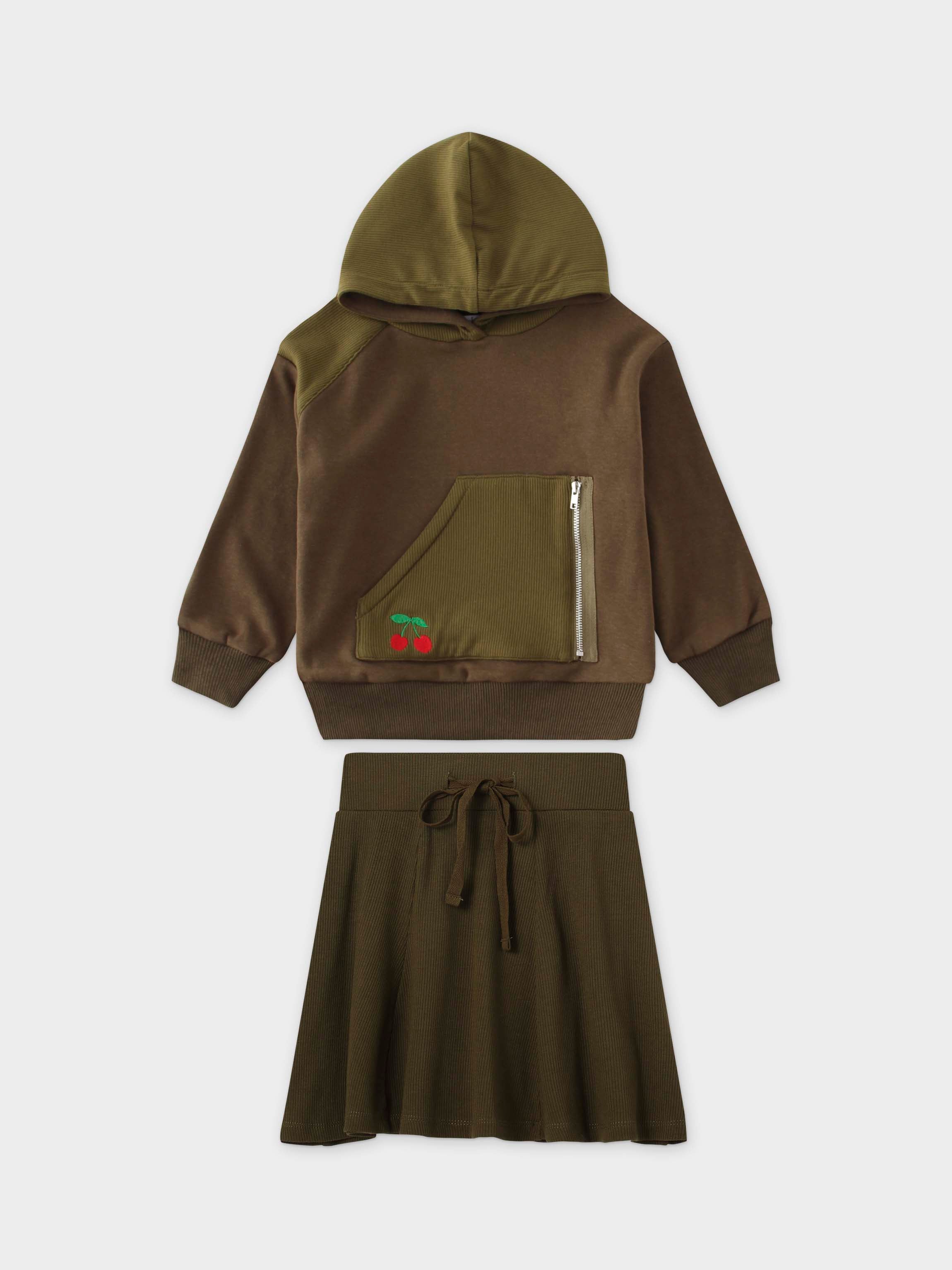 Hoody Sweatshirt Set with Skirt- Hunter Green