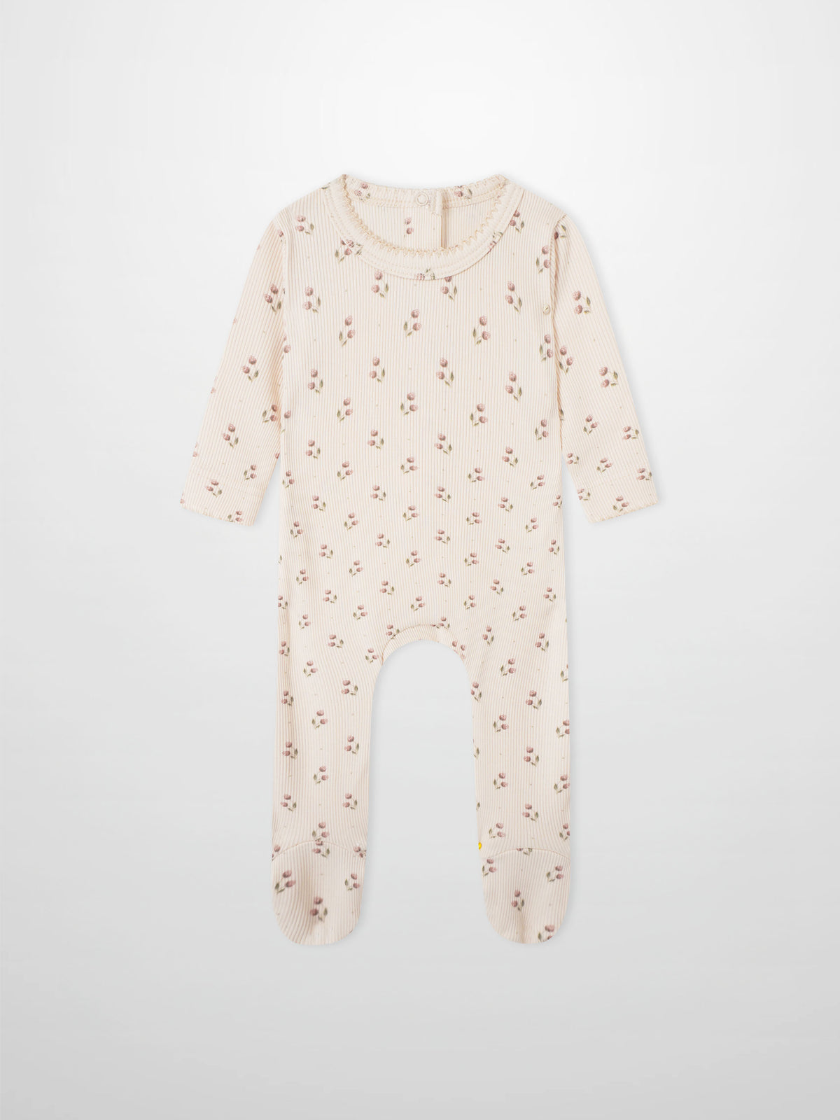 Tiny Tulip layette set for girls by Adee; cream ribbed knit with pink floral print