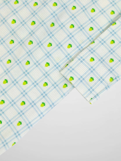 Lemon Window Stretchy for boys by Adee, white base with light blue windowpane plaid and lime lemons