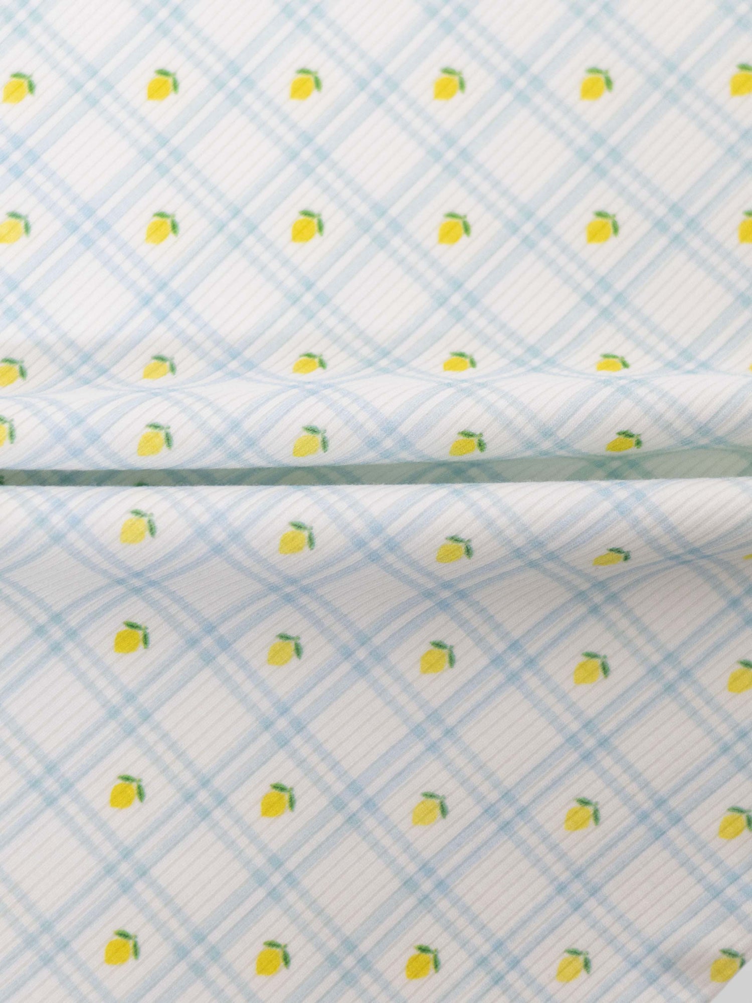 Lemon Window Pajamas for boys by Adee in blue plaid with small yellow lemons on white background