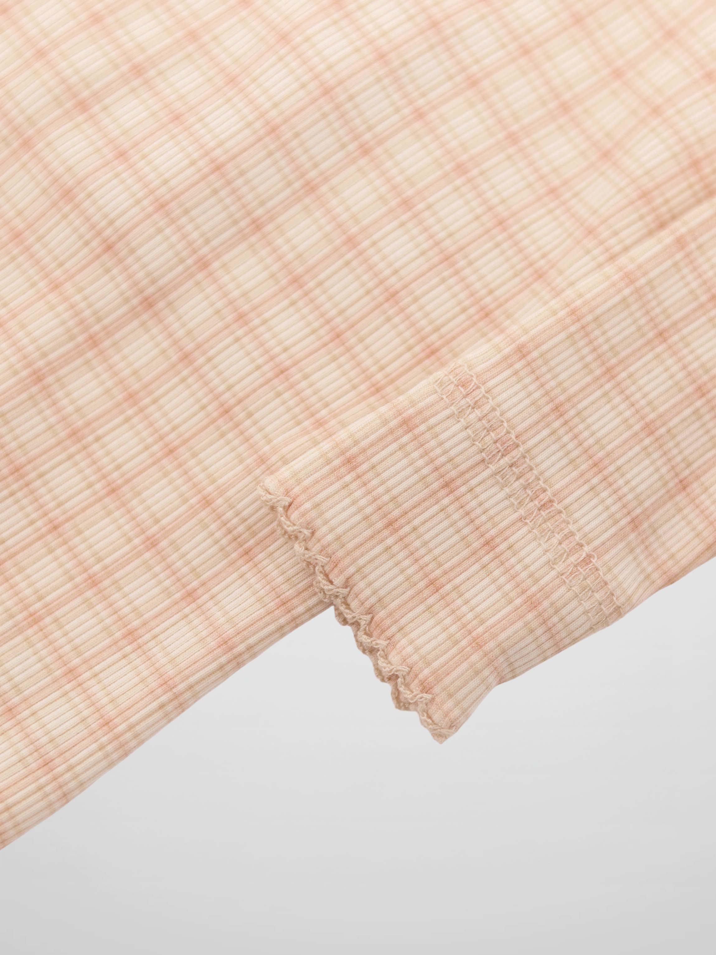 Oatmeal Grid Stretchy Pink girls stretchies fabric with plaid grid and elastic cuff