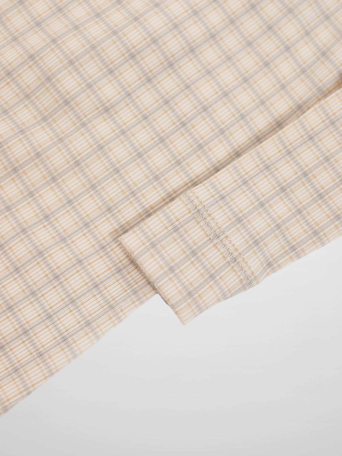 Oatmeal Grid Stretchy blue boys jumpsuit fabric by Adee