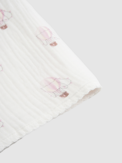 Pink balloon blanket with lace by Adee; girls receiving swaddle blanket