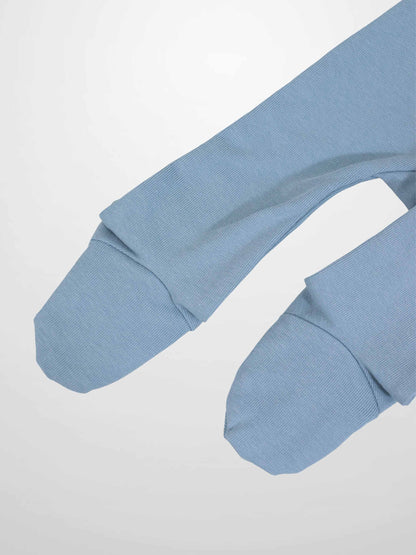 Blue Anchor Stretchy baby jumpsuit footie with white rope loops and central anchor.
