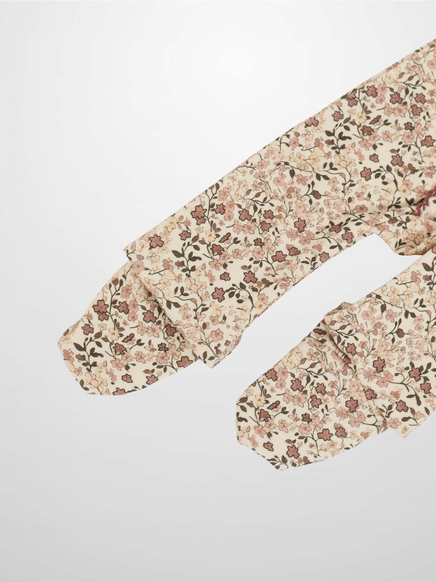 Purple Flower Stretchy pair for girls, Adee brand beige floral all-over print.