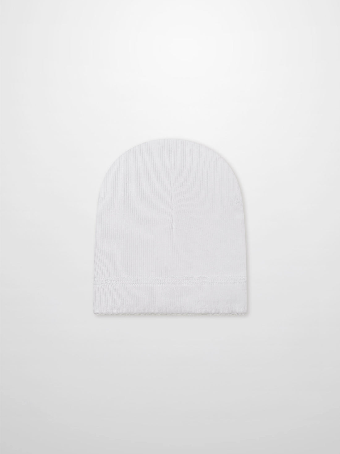 Legacy Stitch Hat white rib-knit unisex beanie on white backdrop, casual everyday headwear for men and women.