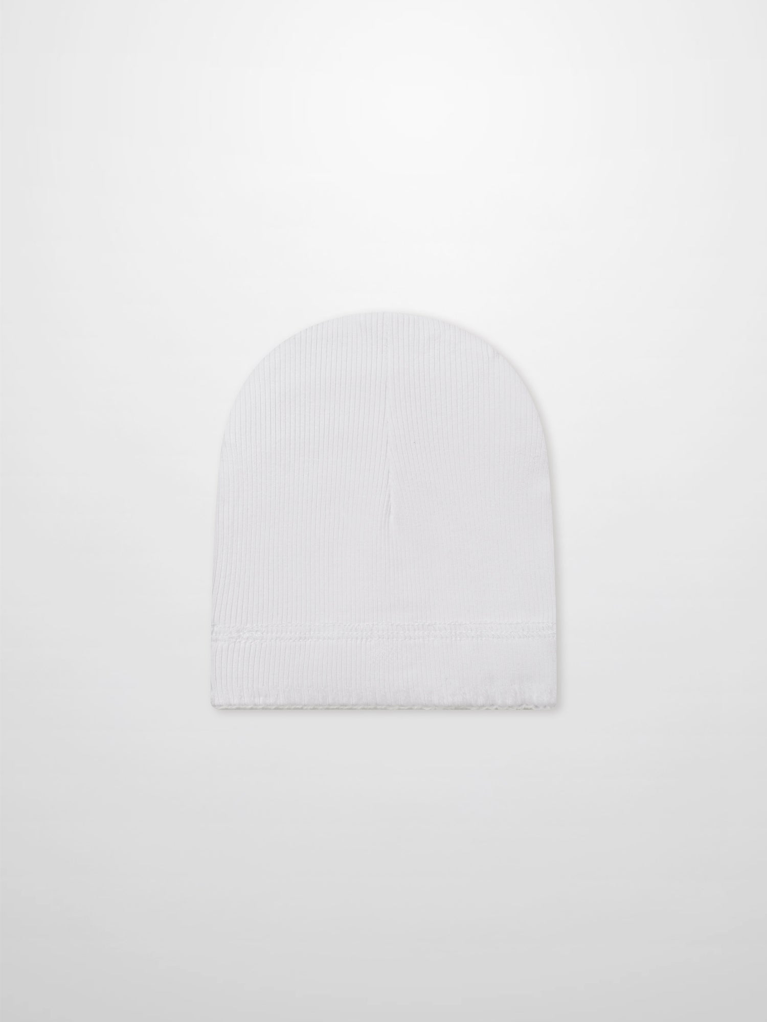 Legacy Stitch Hat white rib-knit unisex beanie on white backdrop, casual everyday headwear for men and women.