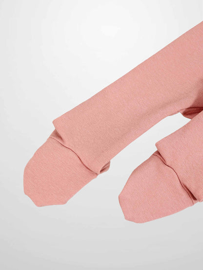 Pink Bow Stretchy with Lace Girls Stretchies in dark pink ribbed knit fabric